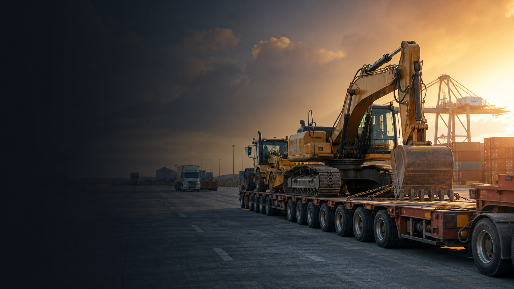 Heavy equipment on a specialized transport trailer