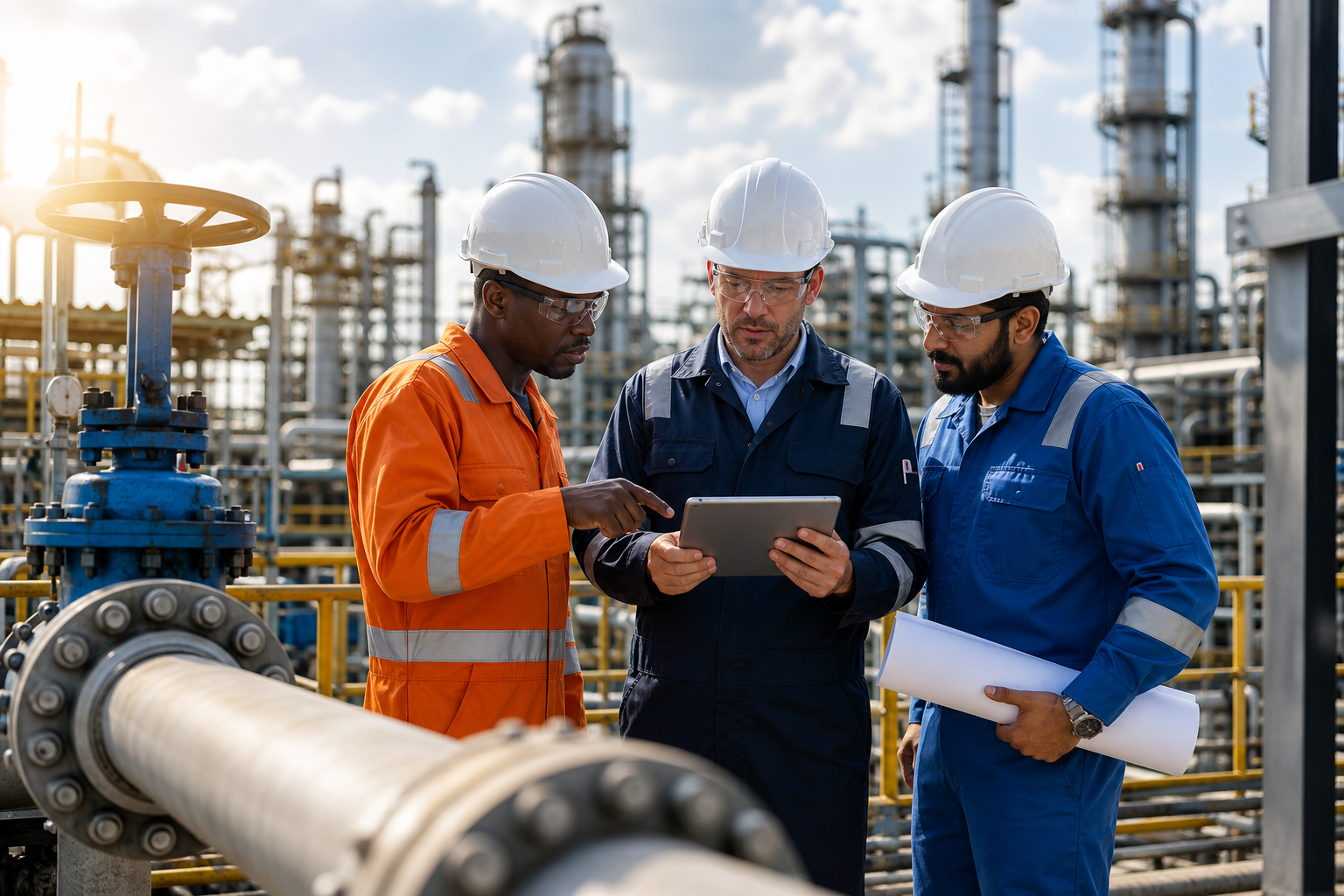 Oil and gas technical partners reviewing project plans